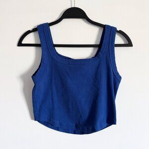 Madewell Tailored Crop Tank Sleekhold Ribbed Square Neck Blue Medium